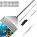 Stainless steel aquarium algae scraper head with long handle rods and tools, silver
