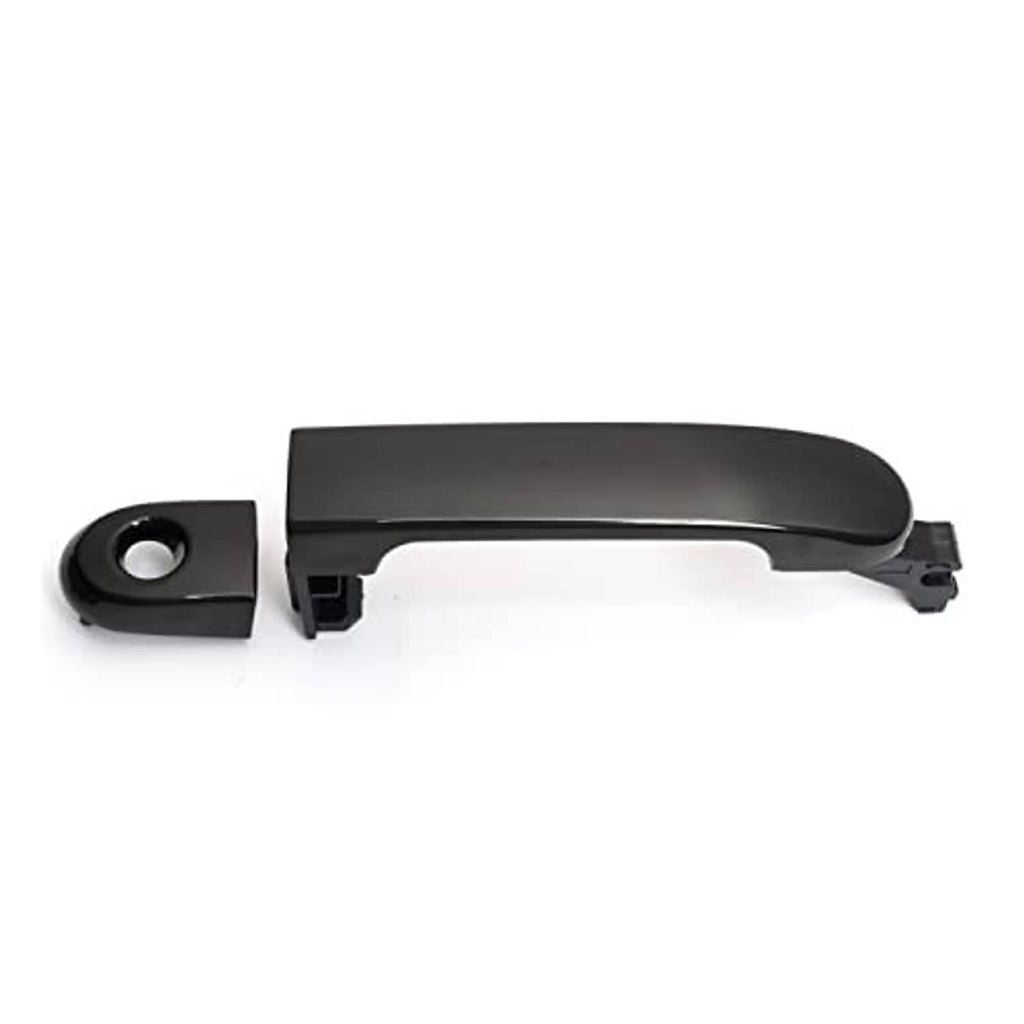 Black exterior door handle and separate mounting cap, side view
