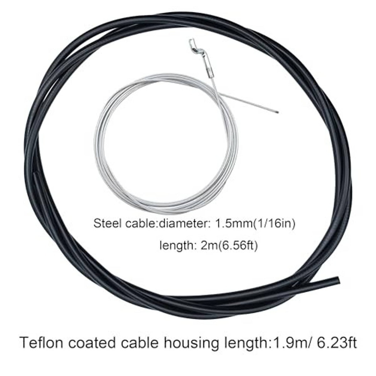 Throttle cable repair kit bundle with coiled steel cable and black outer housing