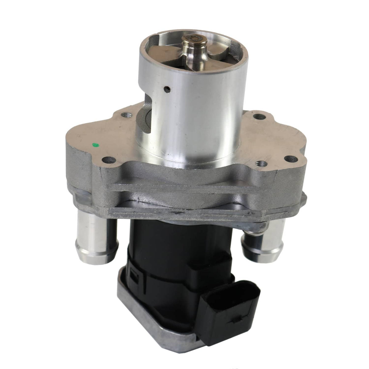 EGR valve with silver metal housing and black lower sensor block