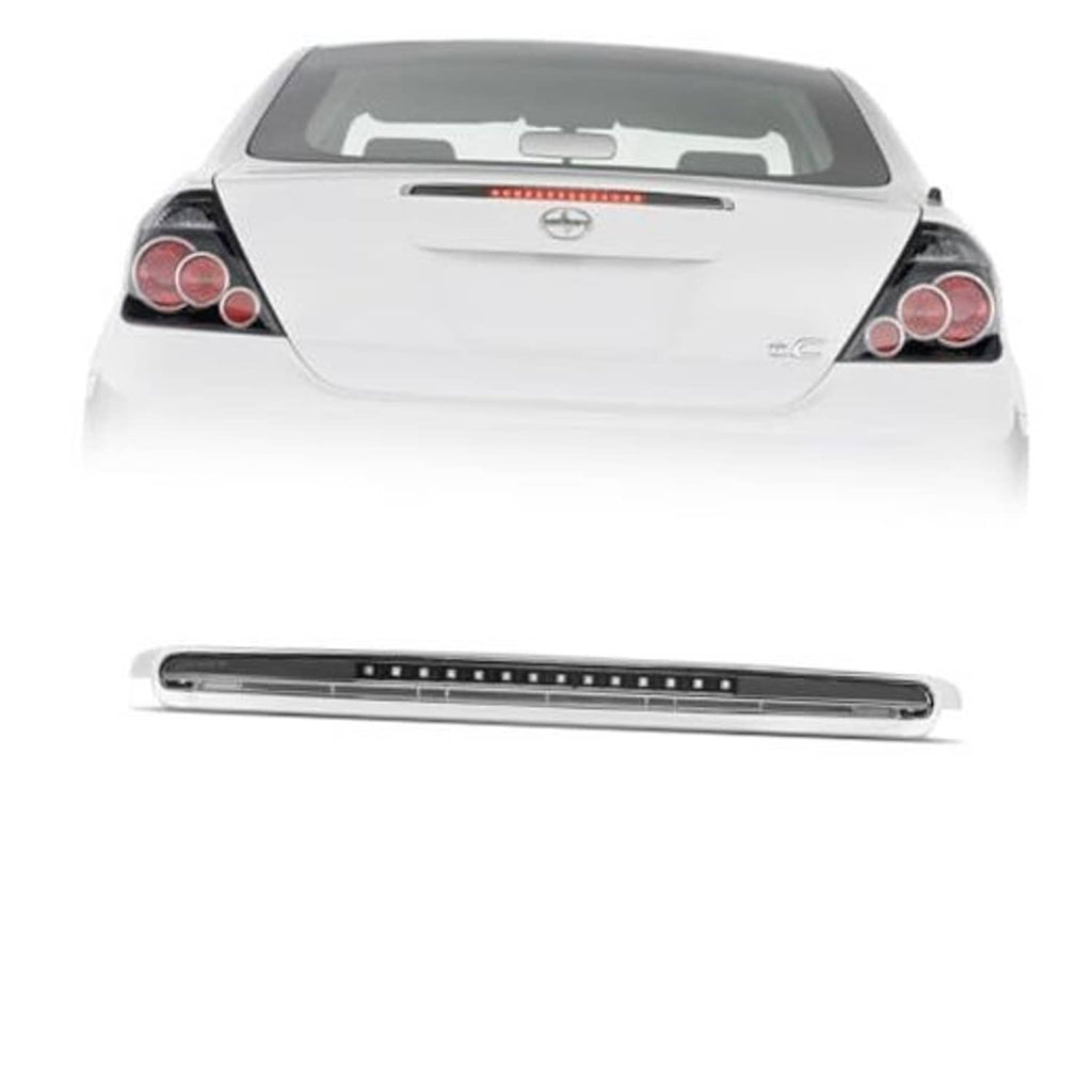 Unlit third brake light bar with red LED strip, chrome housing for car rear