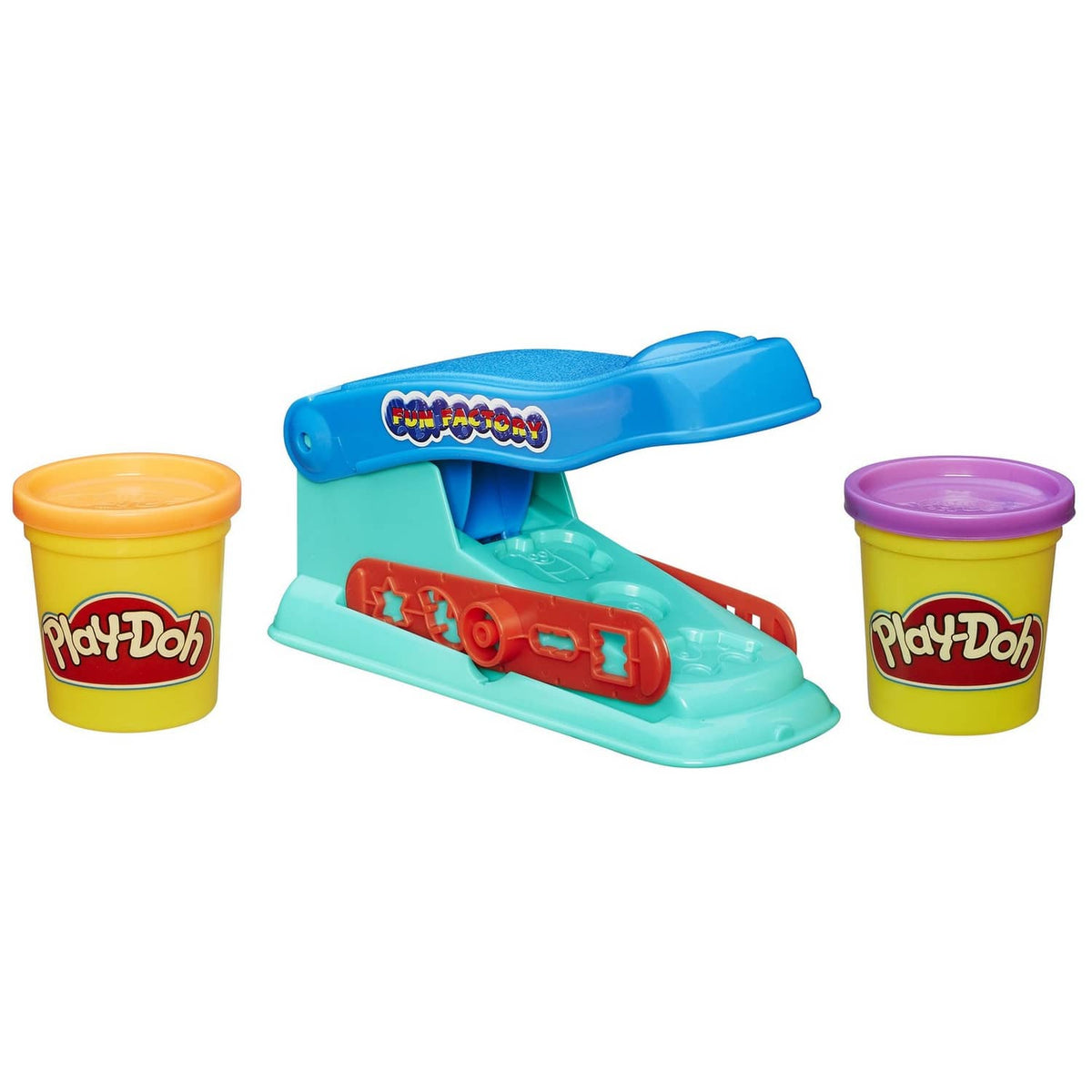 Play-Doh Fun Factory shape making machine with two tubs, blue dispenser
