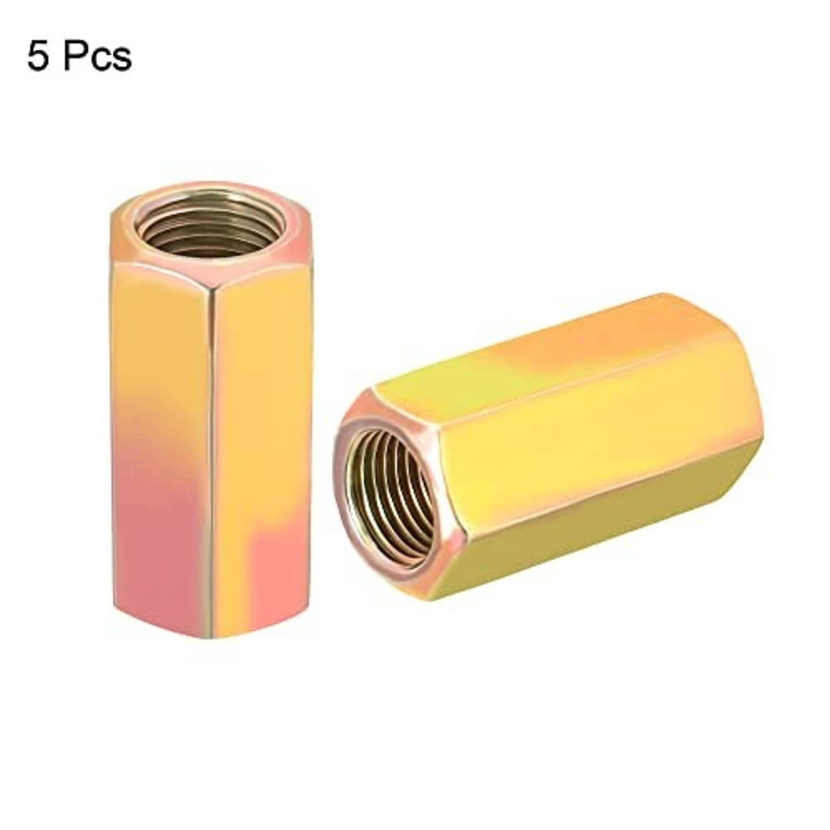 Hex coupling nuts, iridescent yellow-gold finish, internal threads, M10 x 1 (5 pcs)