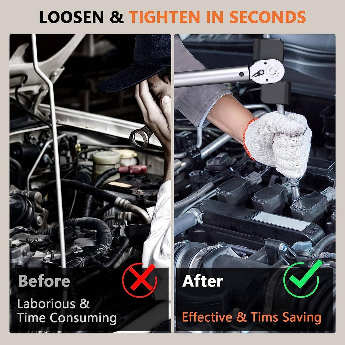 Wrench extender adapter attached to socket wrench in an engine bay