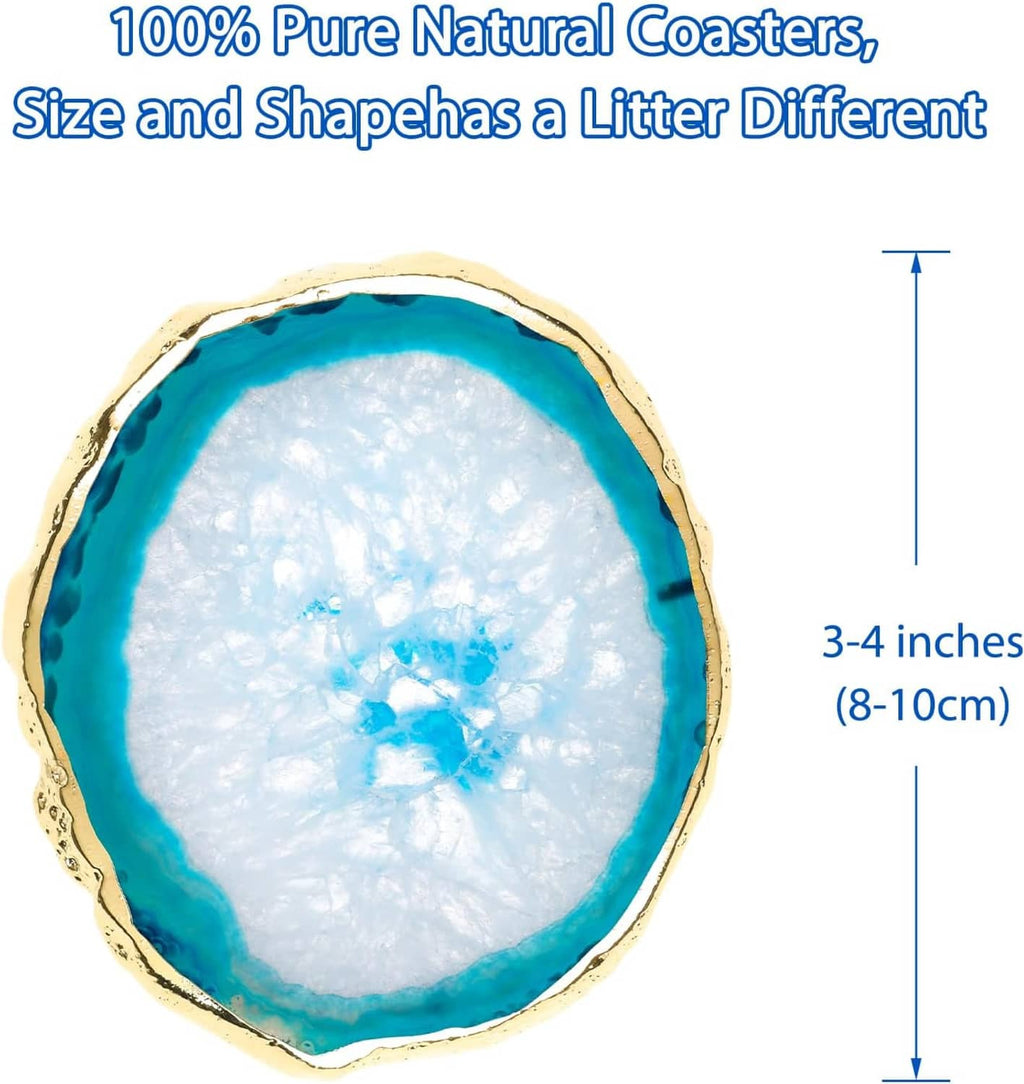 Single blue agate-style coaster with gold-tone rim edge, 3–4 inch size.