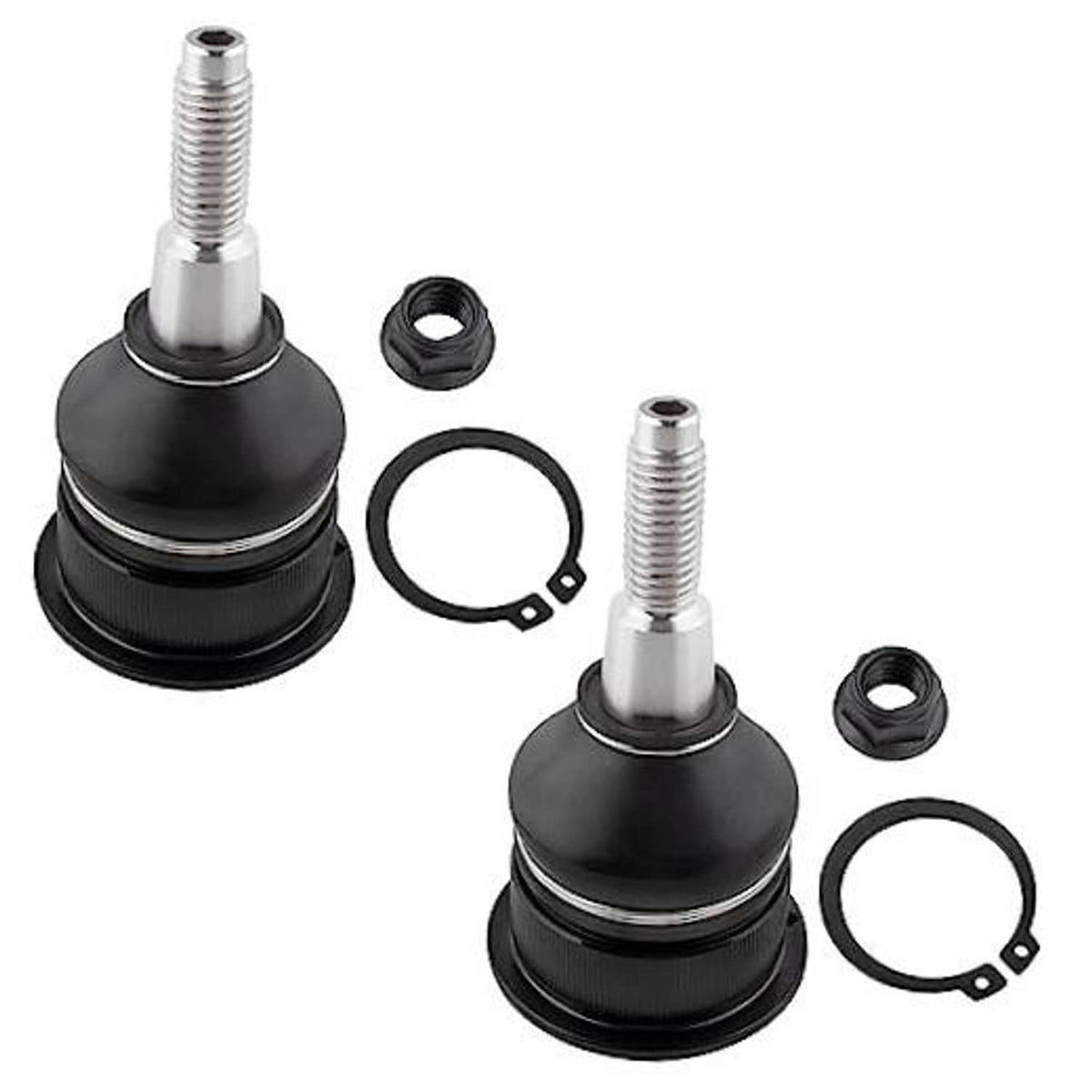 Front upper ball joint set, 2 pieces with boots, lock rings, and nuts