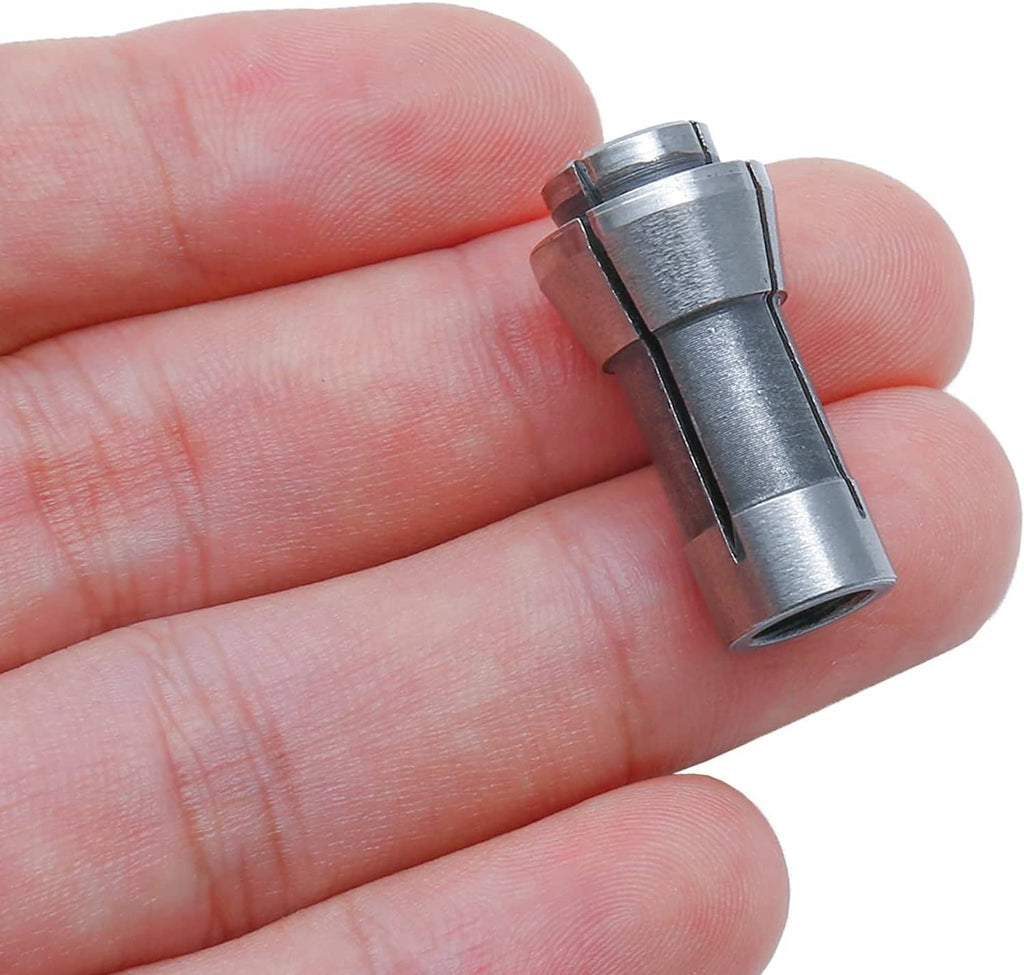 Die grinder collet held by fingers, showing metal body and side locking slot
