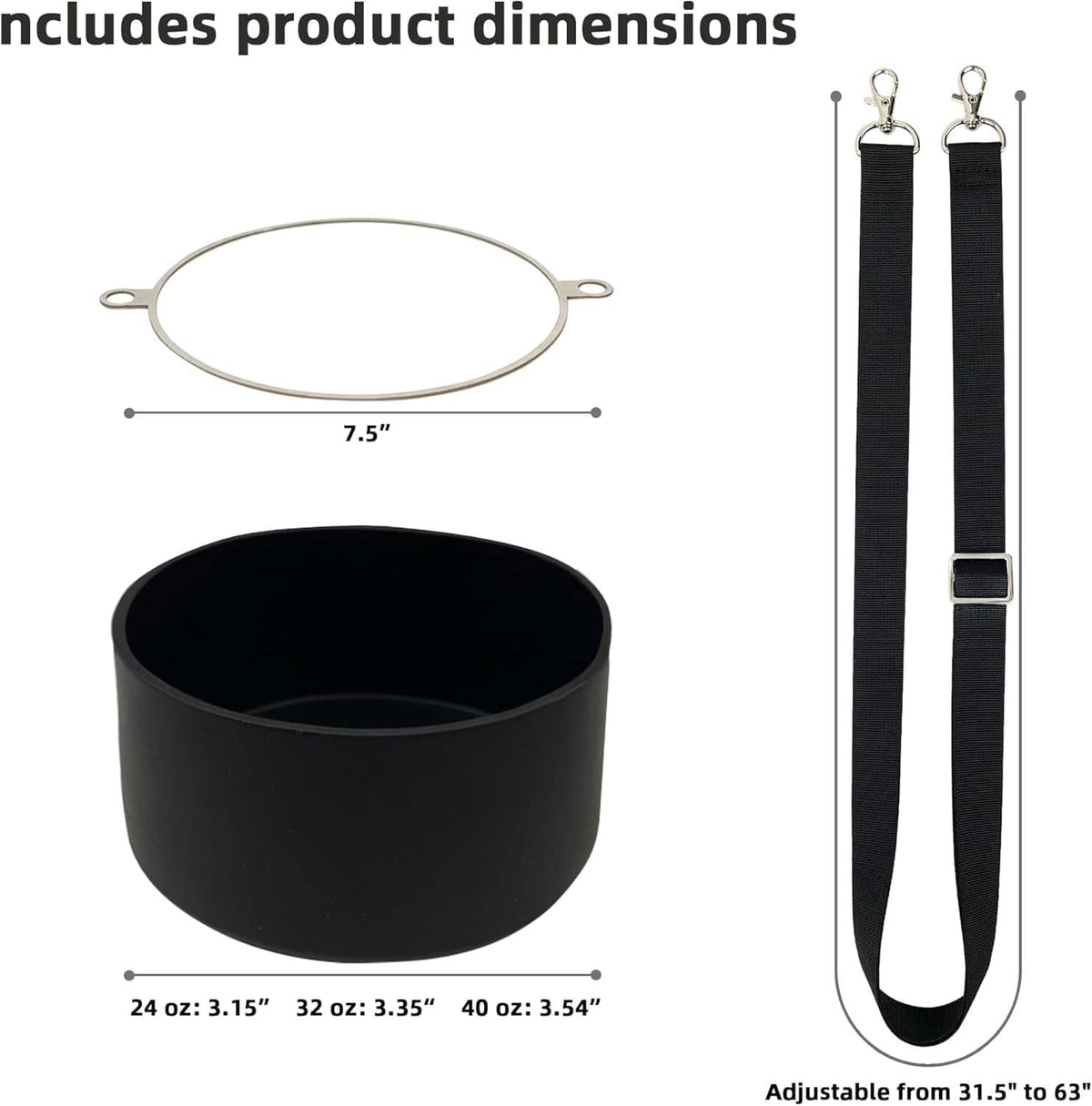 Black silicone cup sleeve with oval ring and two adjustable black strap pieces.