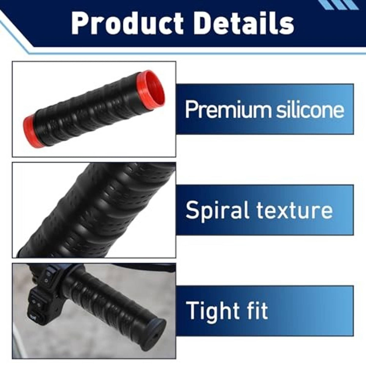 Black spiral-textured silicone grip cover with red end cap and tight-fit design
