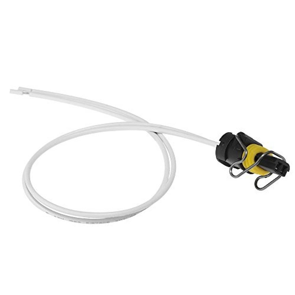 2-wire pigtail connector with white wires and black plug plus yellow insert