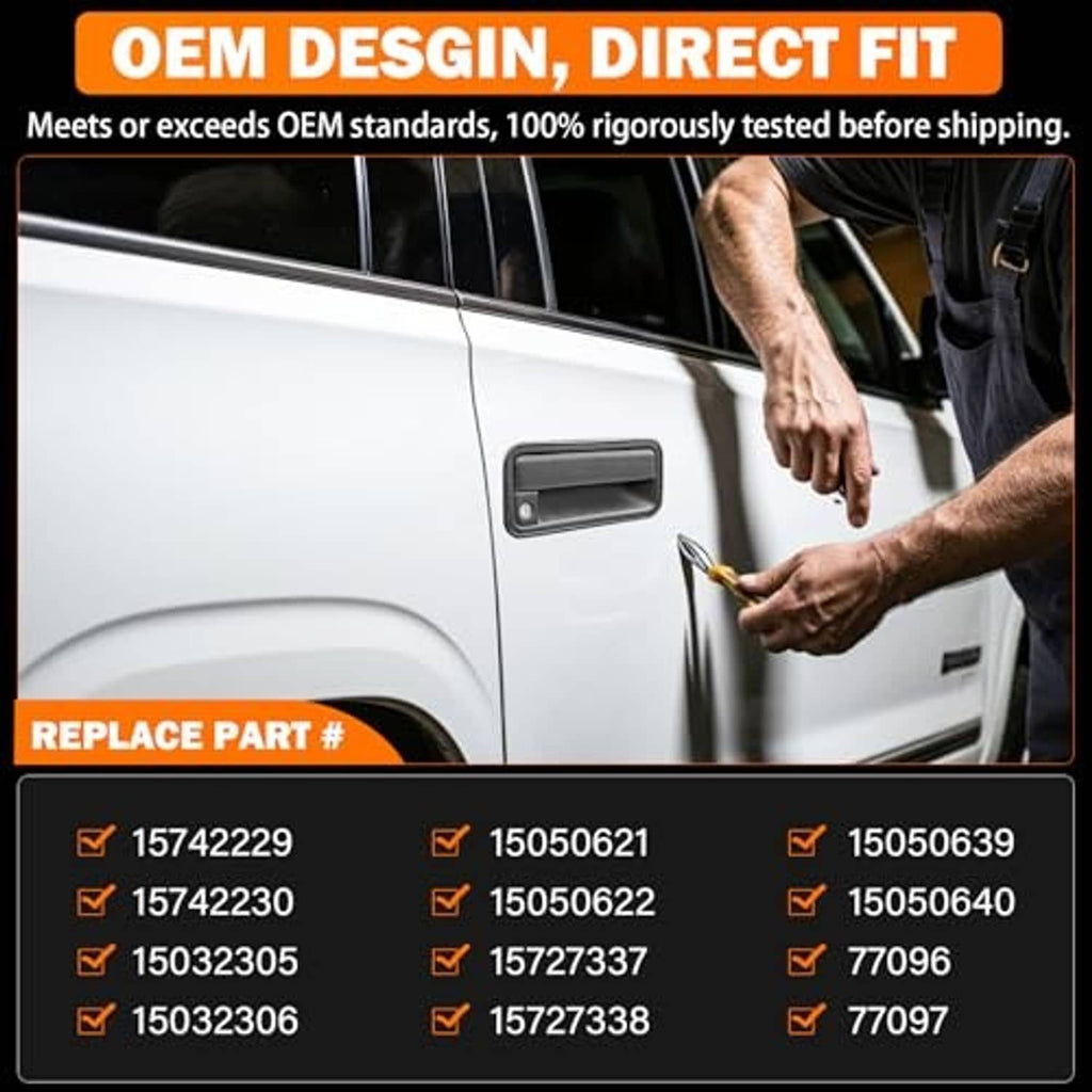 Black exterior front door handle with lock, direct-fit replacement