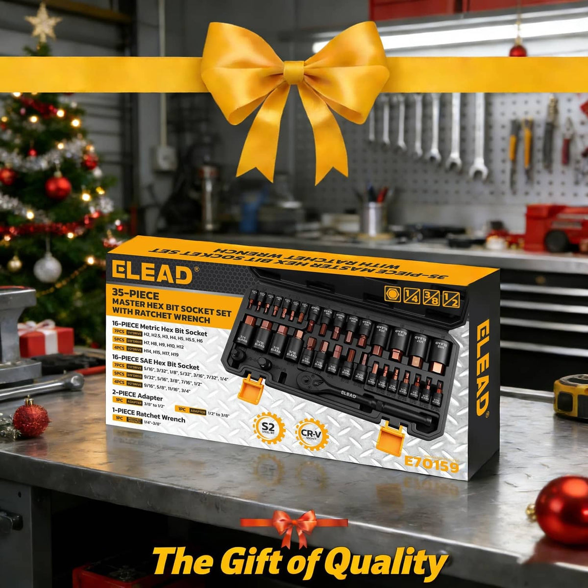 LEAD hex bit socket set retail box with E70159 label and 35-piece contents