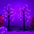 Purple 24-inch lit birch-style tabletop tree with glowing LED lights on branching twigs