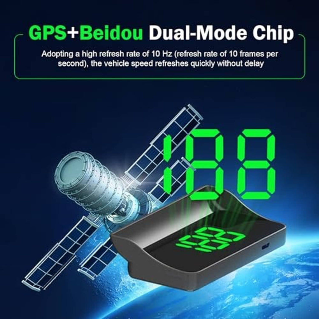 Car HUD GPS speedometer showing green 66 digits on the device display