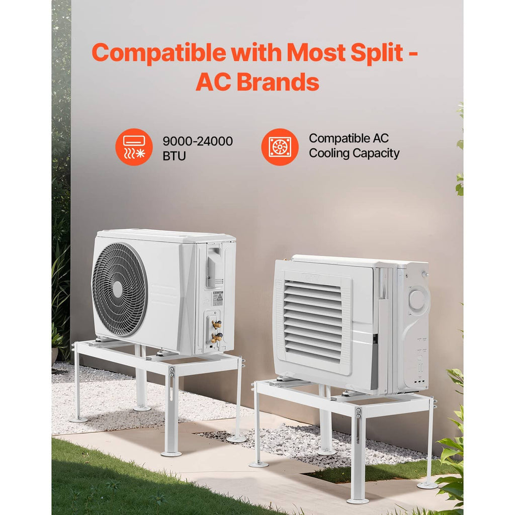 White mini split ground stand for outdoor split AC units with mounting base platform
