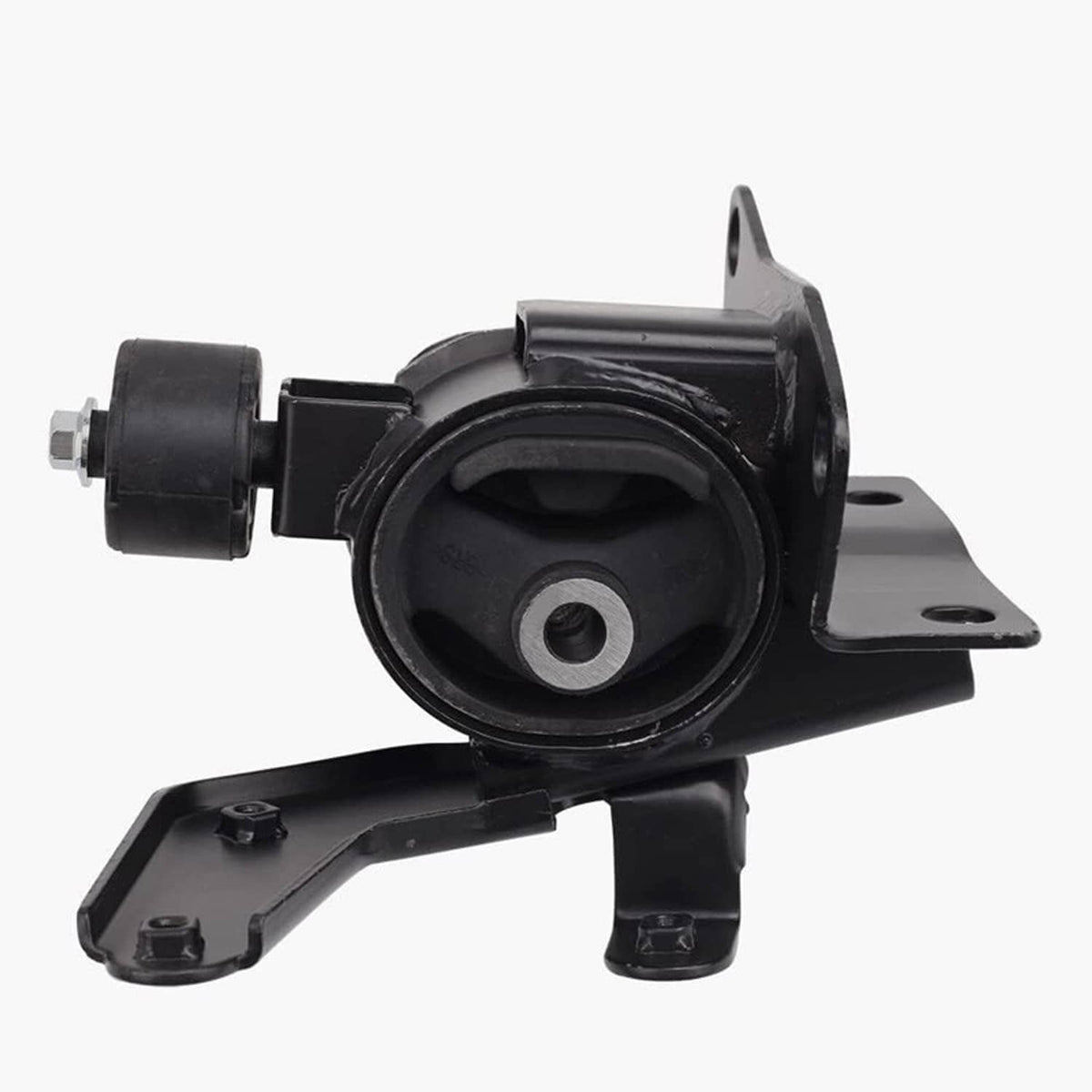 Black circular bushing engine mount with front bracket and metal mounting pin