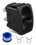 Black manual paddle valve switch with brass ports and mounting clips included.
