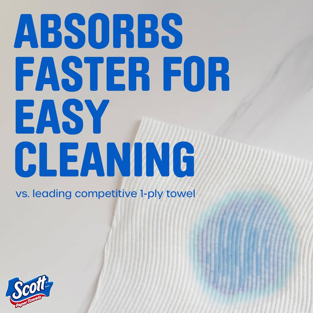 White Scott paper towel sheet with ribbed texture for fast, easy cleaning.