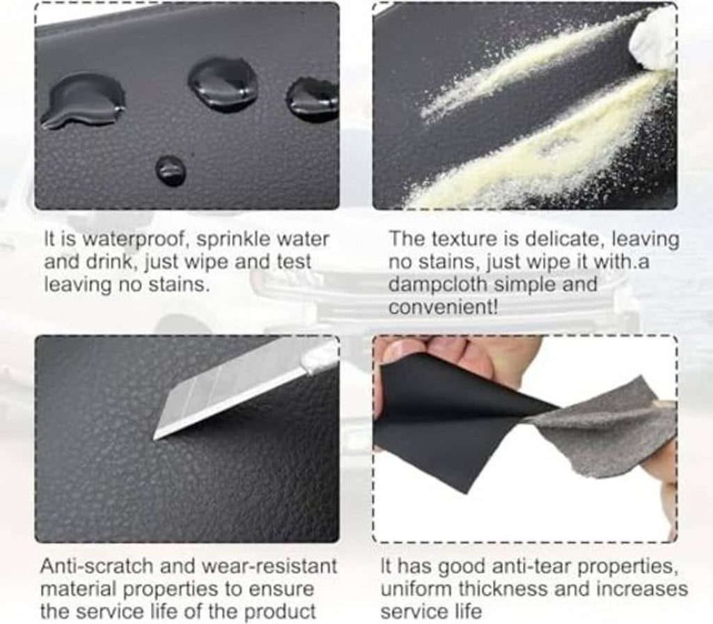 Black leather seat cover material close-up with water beads and scratch resistance