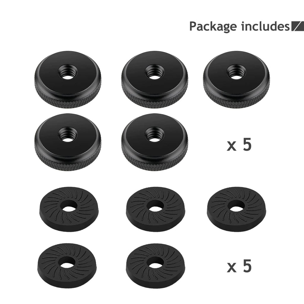 Set of black thumb wheel lock nuts and rubber washers, 1/4 in size