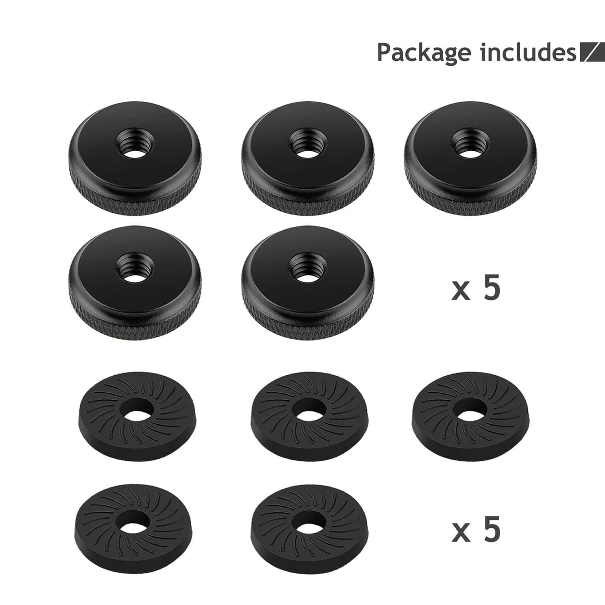 Set of black thumb wheel lock nuts and rubber washers, 1/4 in size