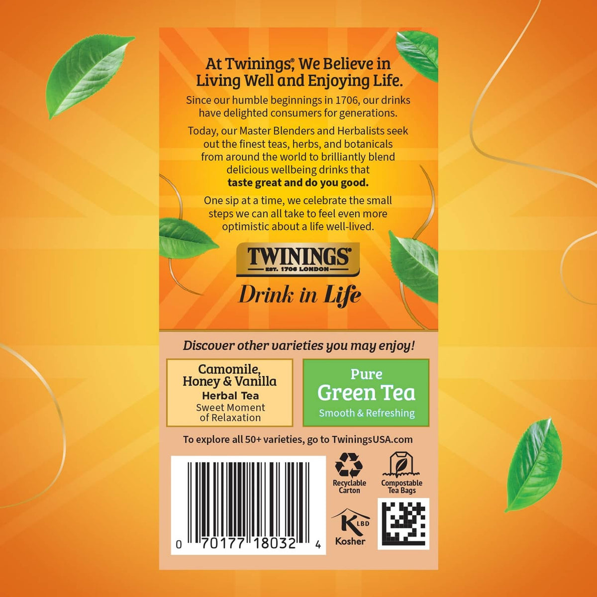 Twinings Pure Rooibos Red Tea box back with ingredients, recycling, and variety info