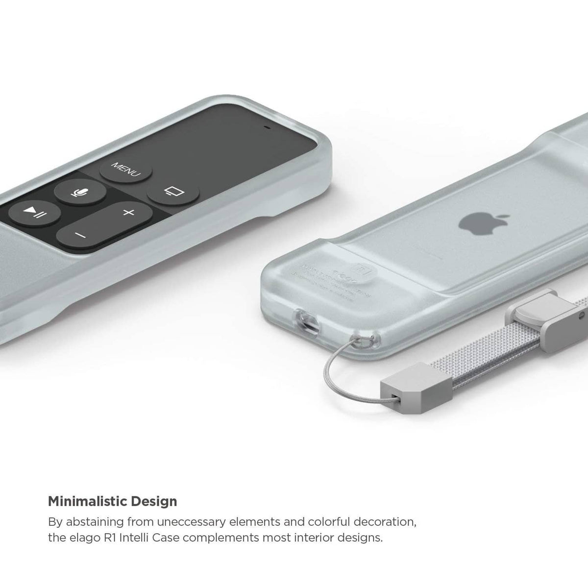Light blue silicone remote case and strap connector, shown alongside another case.