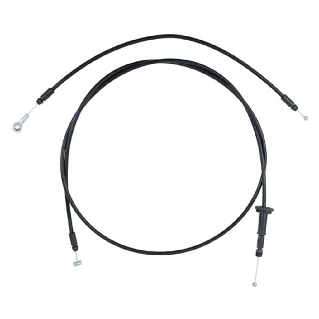 Black hood latch release cable assembly with looped cable lines and metal eyelet ends