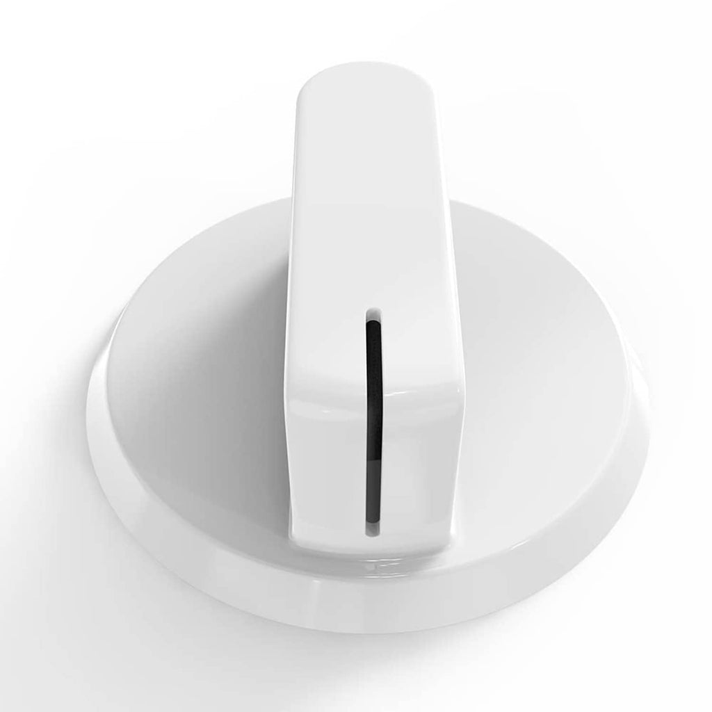White dryer timer control knob assembly with black indicator slot