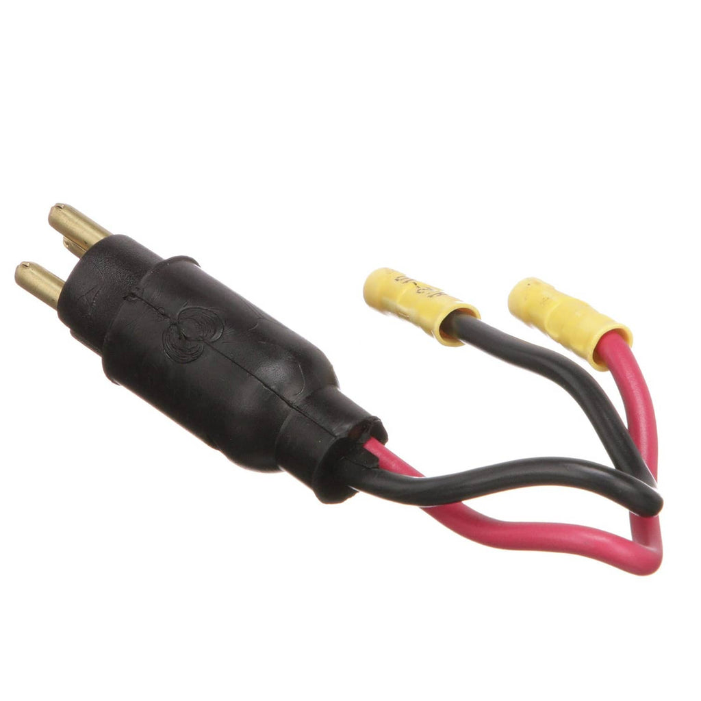 Trolling motor male plug connector with two gold pins and red/black leads