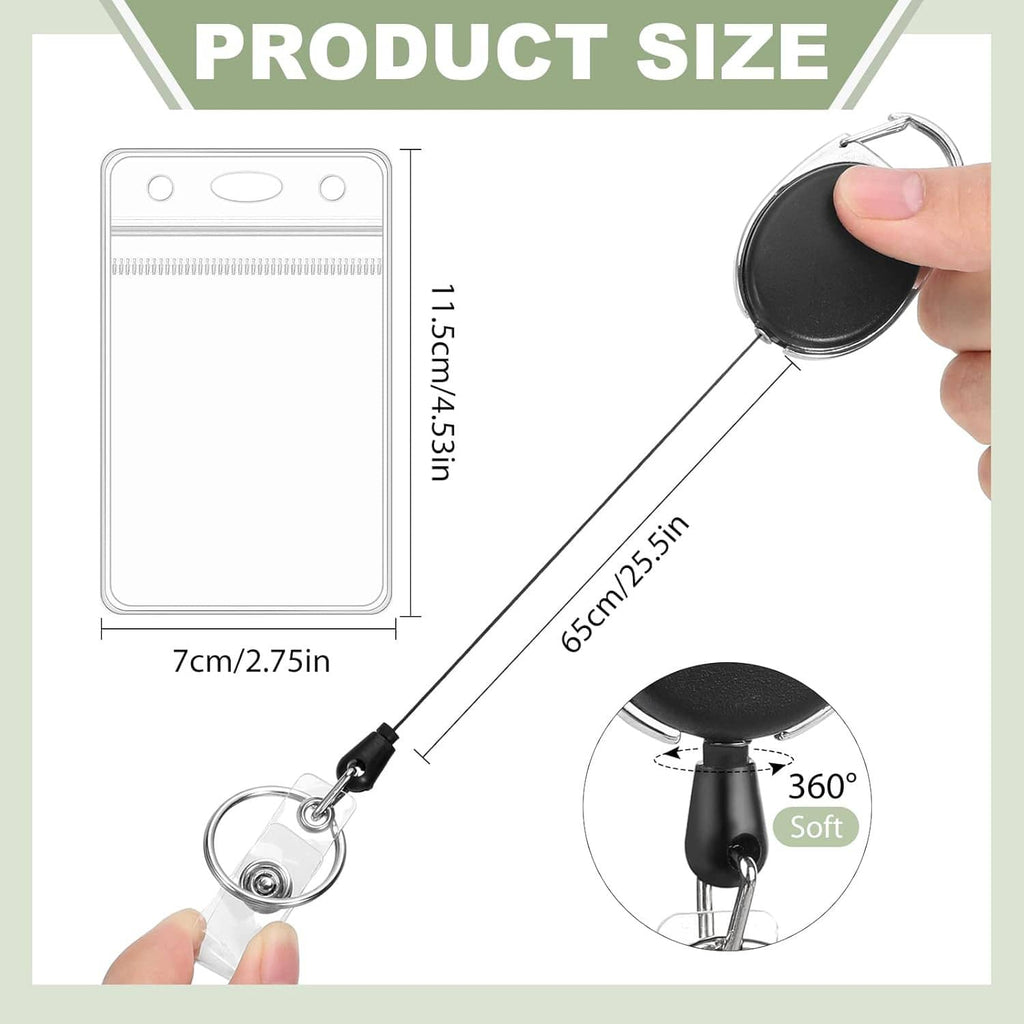 Retractable badge reel with keyring clip and clear vertical ID badge holder size