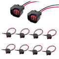 Fuel injector connector pigtails set: black plugs with red/blue latch and red wire leads