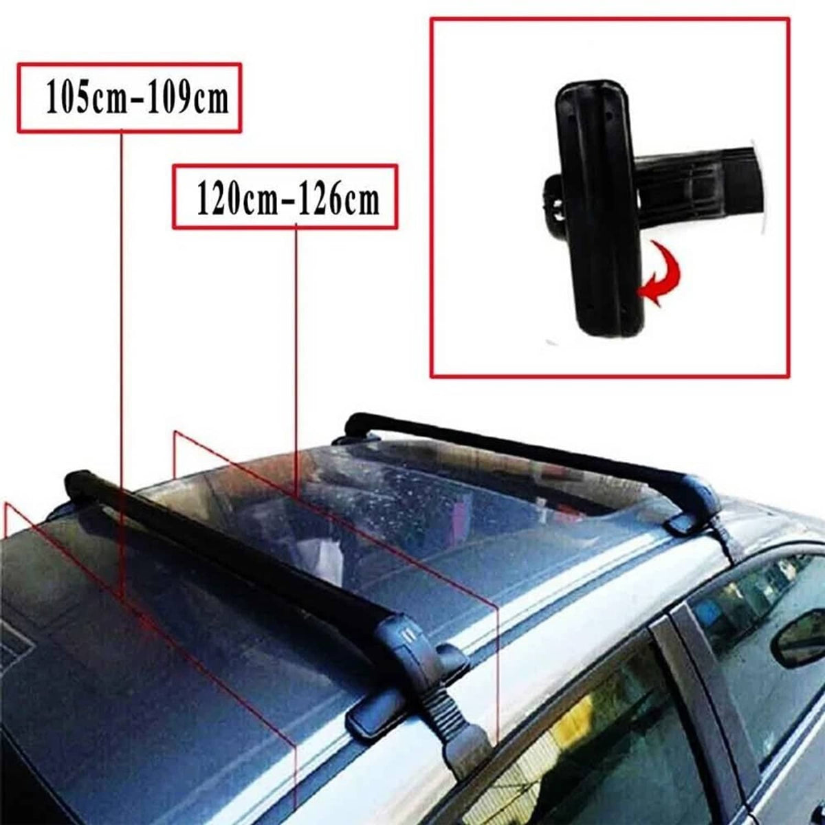 Roof rack mounting clamp and crossbar position diagram