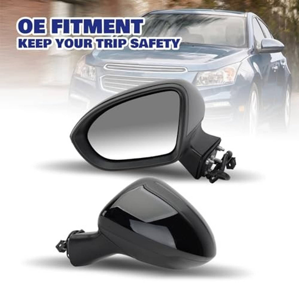 Black driver-side replacement side mirror with front glass and side-mounted bracket