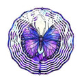 Purple butterfly wind spinner with white spiral ring design and hanging hook