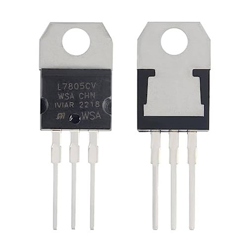 L7805CV 5V voltage regulator IC, metal tab with mounting hole, 3 white pins