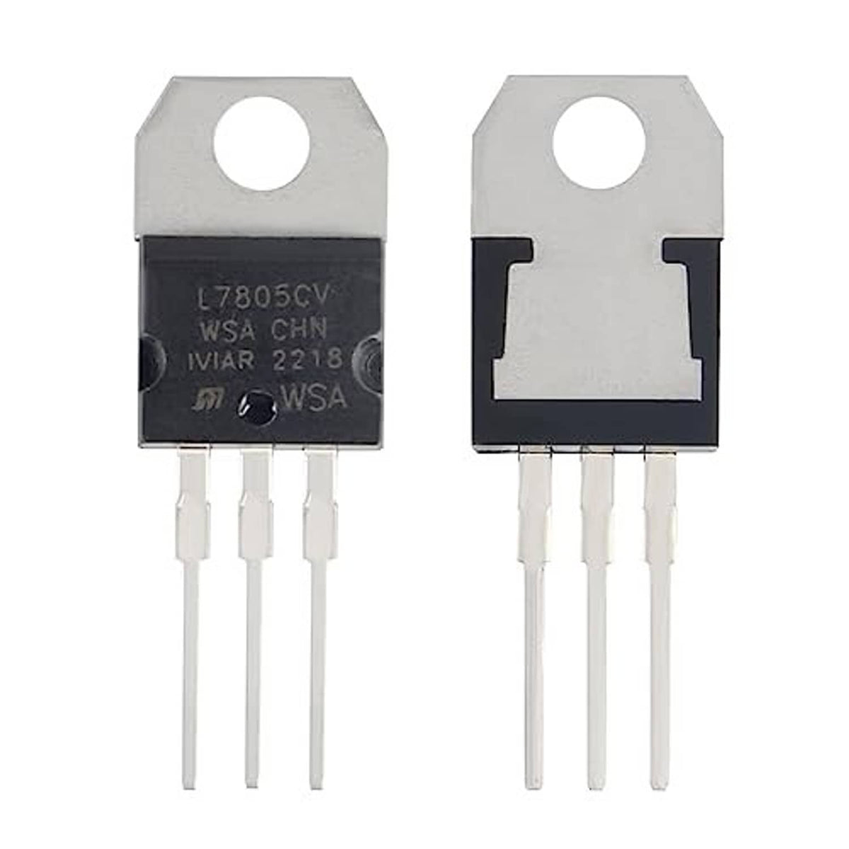 L7805CV 5V voltage regulator IC, metal tab with mounting hole, 3 white pins