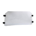 Clear front windshield panel with black mounting clips for Polaris General UTV