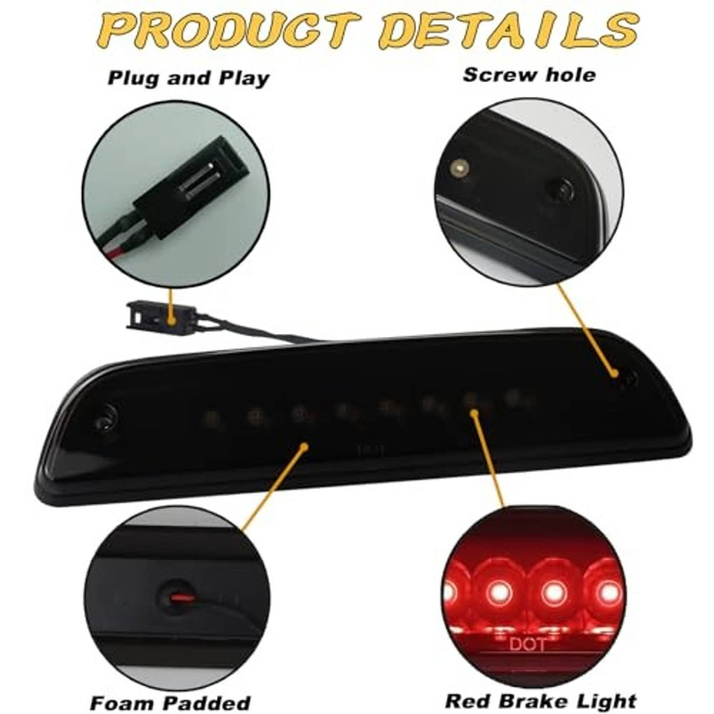 LED third brake light assembly diagram: plug-and-play, screw hole, red brake LEDs