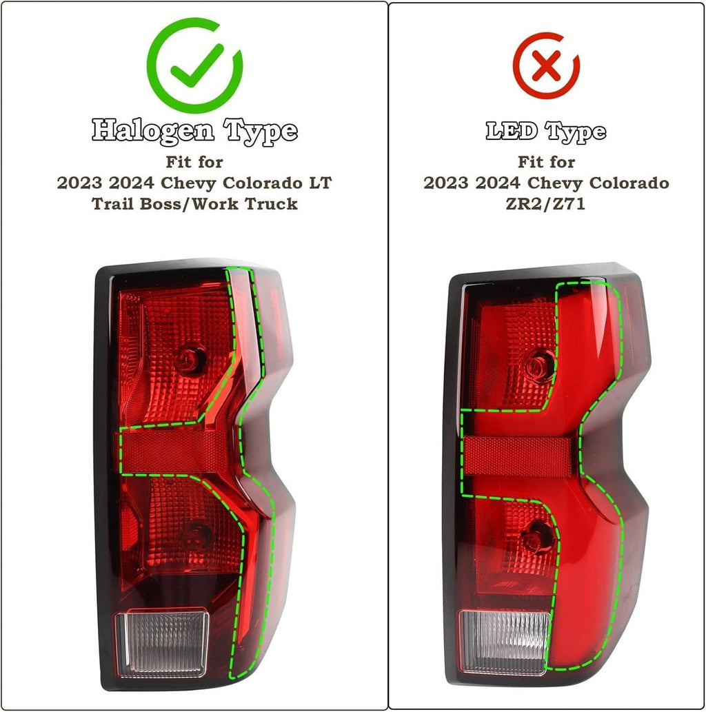 Right LED tail light with red lens and clear lower section, black housing comparison