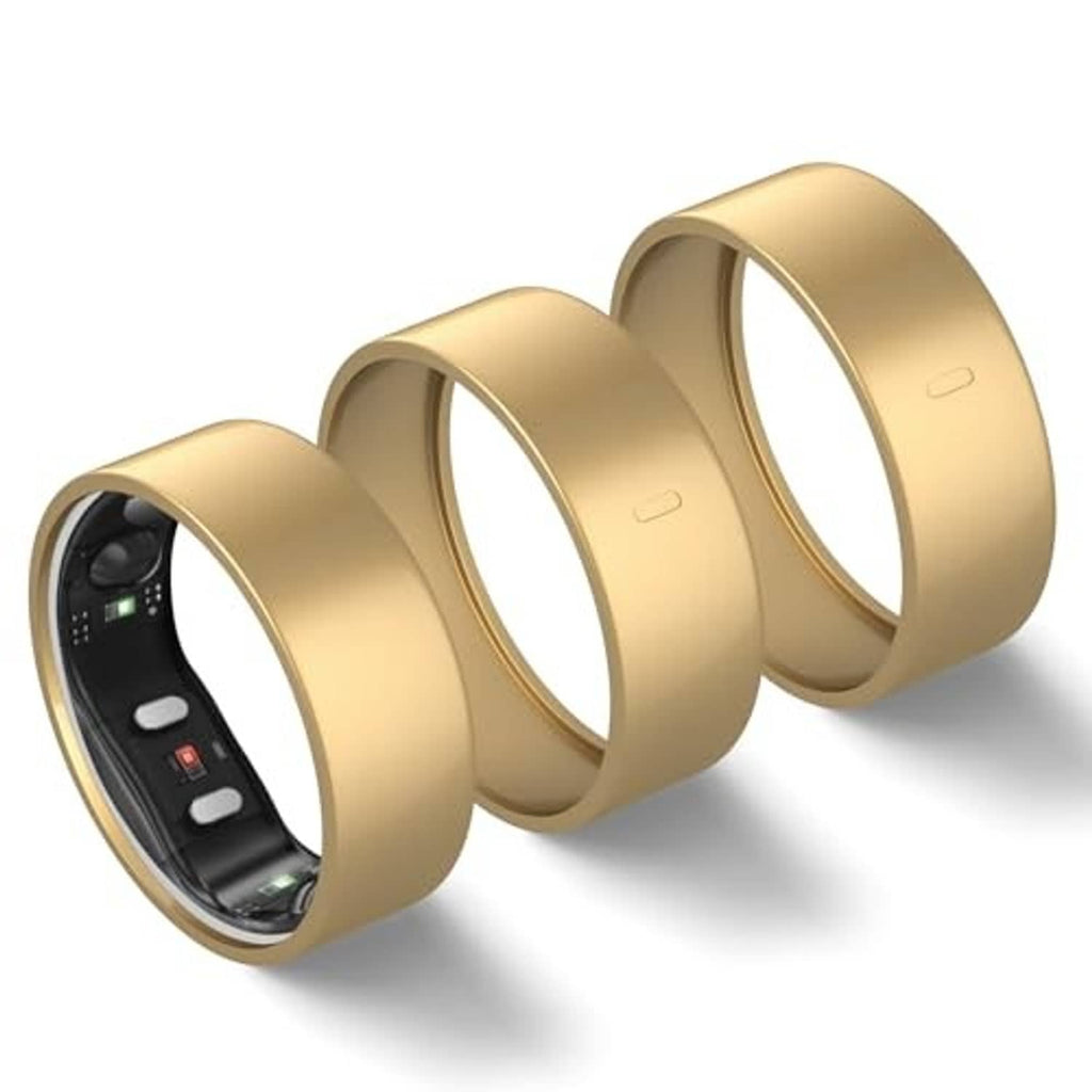 Set of three matte gold ring covers with cutout for the inner device