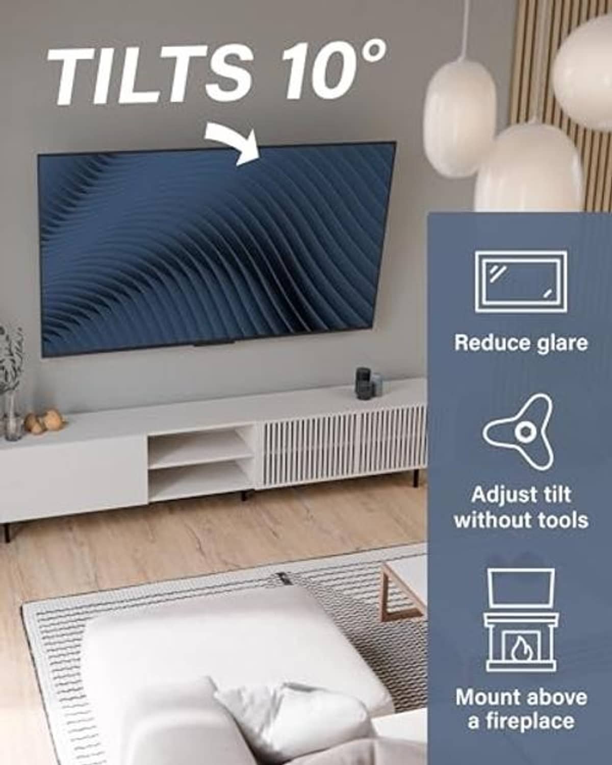 Slim black TV wall mount bracket with tool-free tilting adjustment