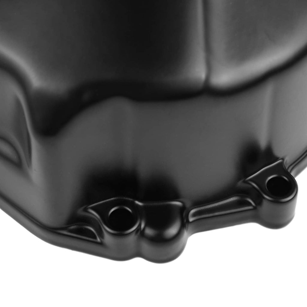 Black engine crankcase stator cover with mounting studs and contours