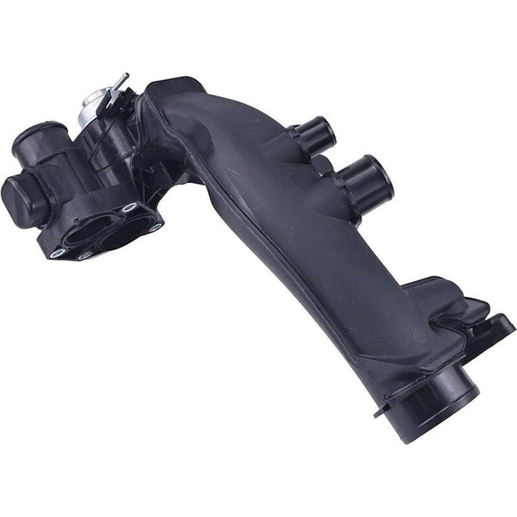 Turbocharger charge air pipe joint with angled black manifold and metal fittings