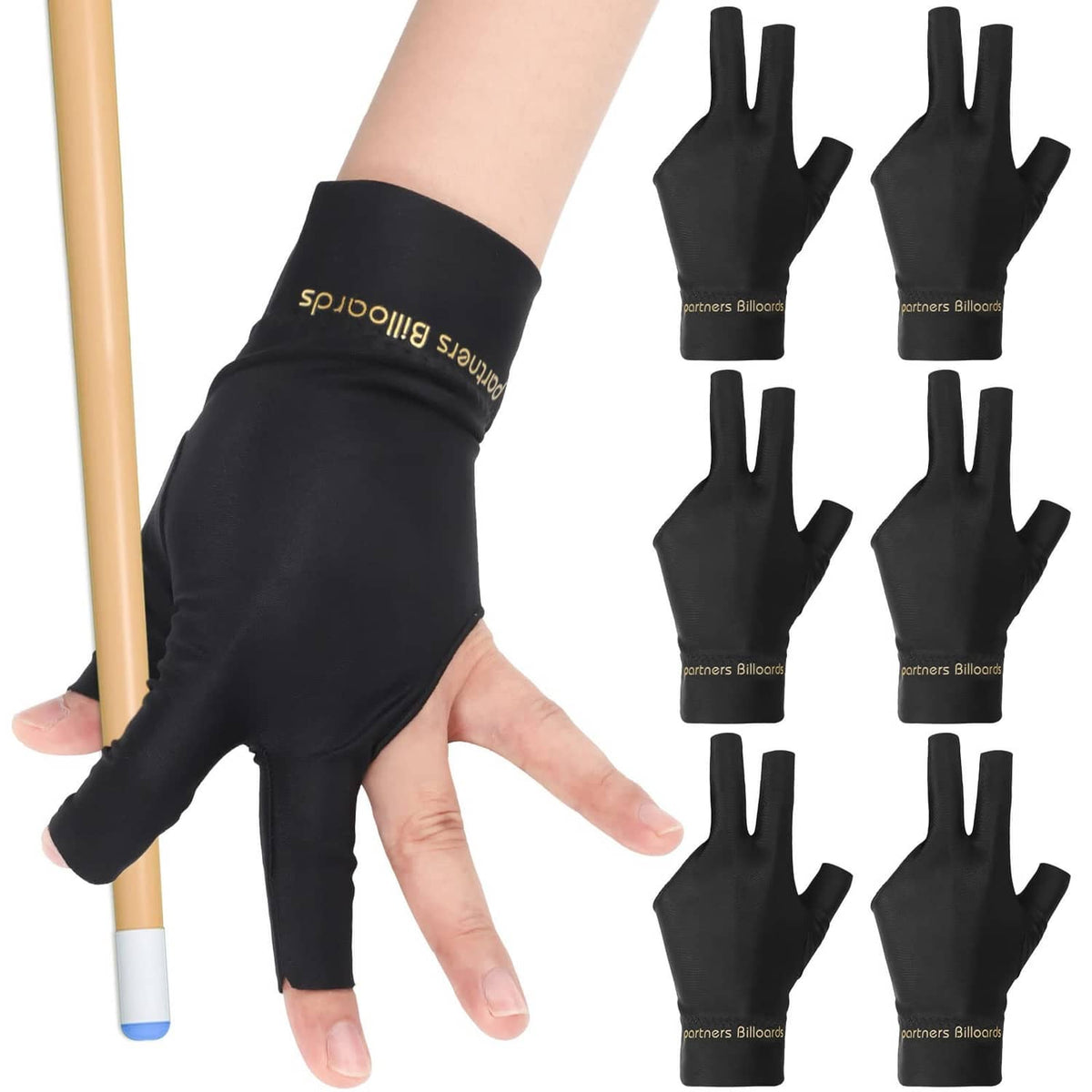 Black fingerless pool gloves, 6-pack set with textured palm for better grip