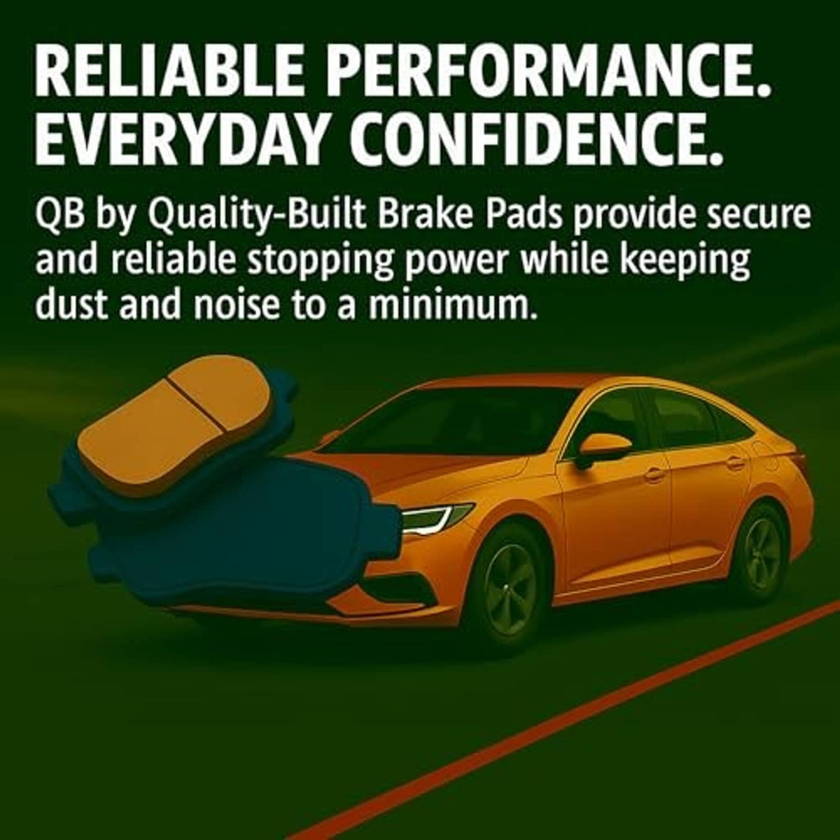 Brake pad performance graphic with orange car and highlighted gray brake pads
