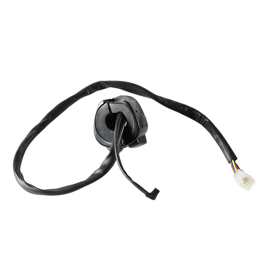Handlebar control switch housing with wiring harness and connector plug