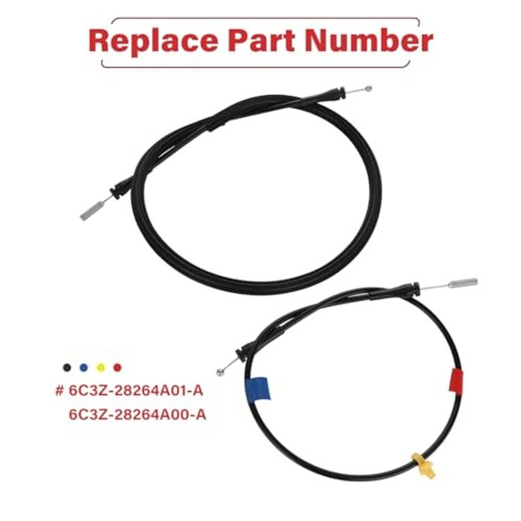 Replacement door latch release cable pair with part number markings and black housings