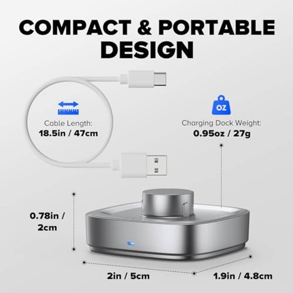 Compact light silver charging dock with charging cradle and blue LED light