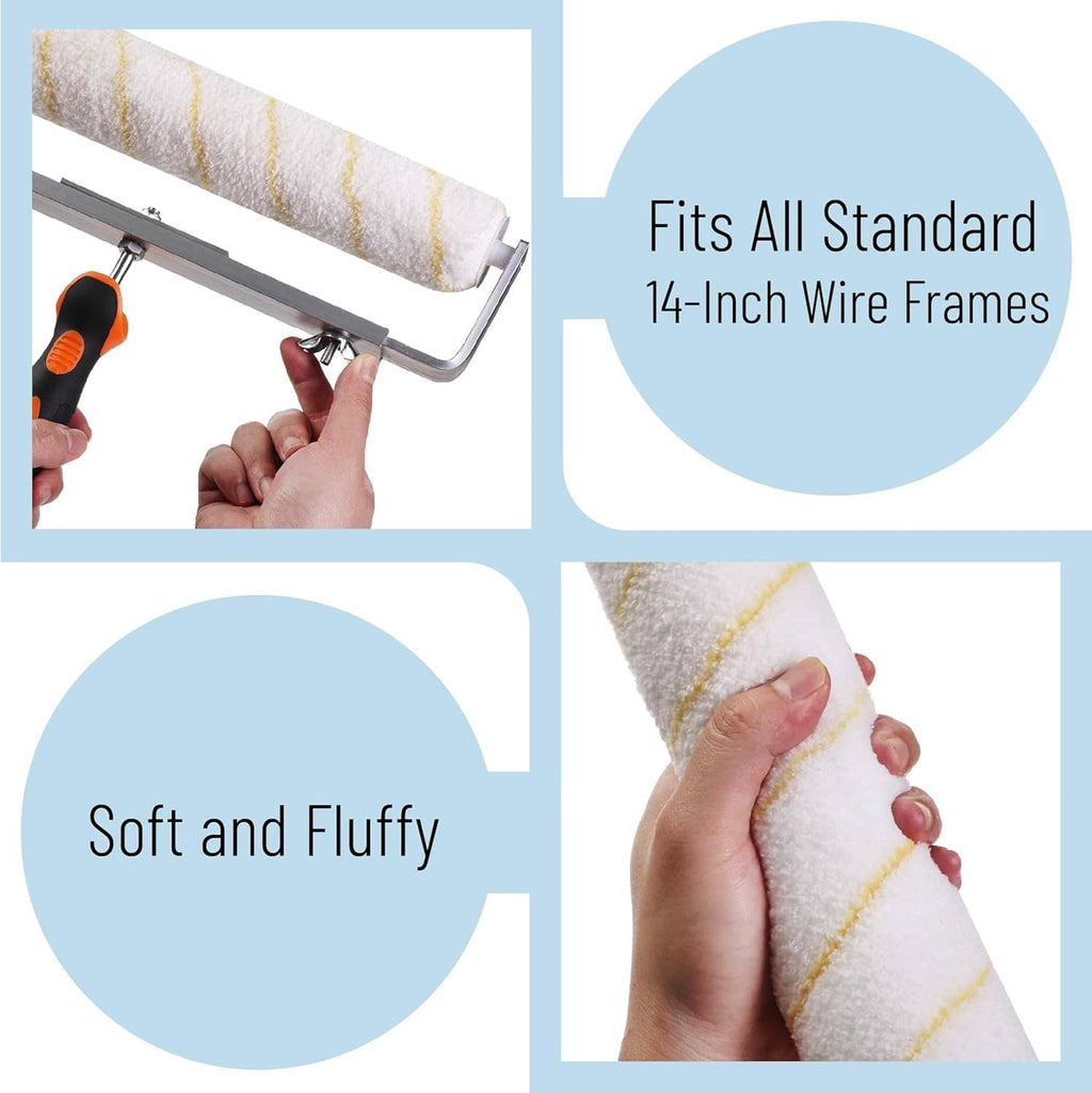 3-pack microfiber paint roller covers, white with yellow stripes, 1/2-in nap